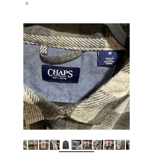 Chaps Knit Flannel Shirt Mens M Green Gray Plaid Long Sleeve Button Up Shacket - Picture 8 of 13